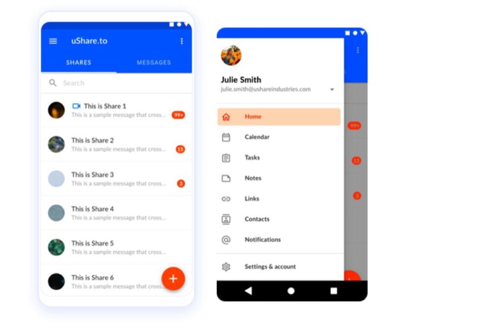 uShare mobile app screens